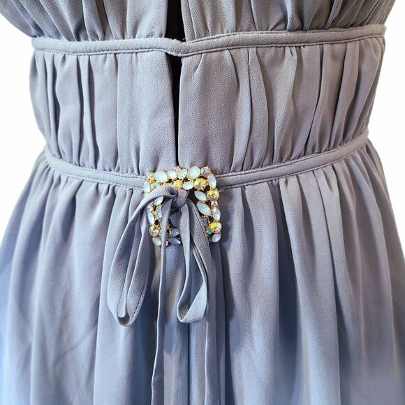 Lulu's NWT Slate Blue Floor Length Chiffon Ruffle Embellished Gown, Size M (6-8) - Picture 9 of 12